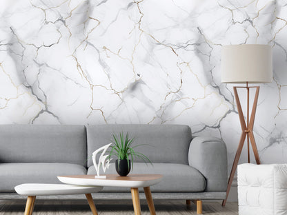 Removable Wallpaper, Marble Design White and Gold Marble - Peel & Stick, Reusable, Self Adhesive, 26" Panels, Easy Install, Seamless