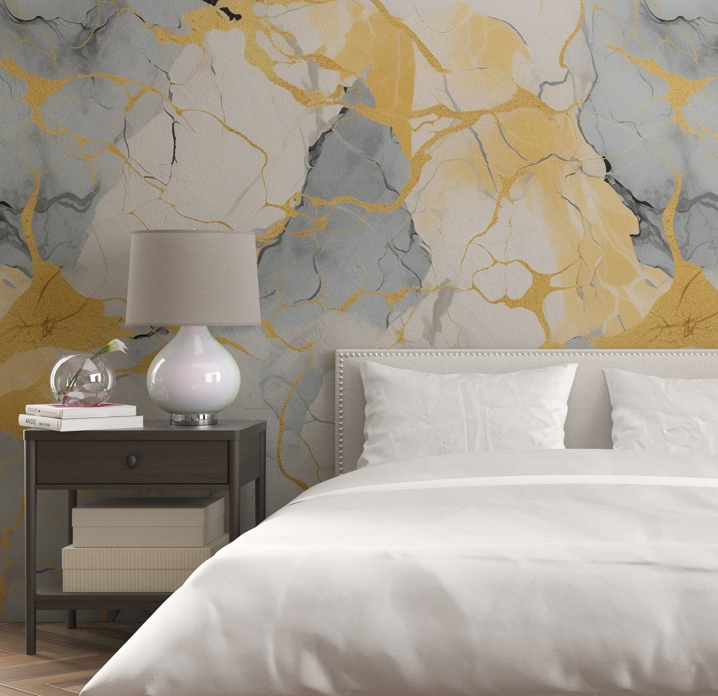 Removable Wallpaper, Yellow and Blue Marble - Peel & Stick, Reusable, Self Adhesive, 26" Panels, Easy Install, Seamless