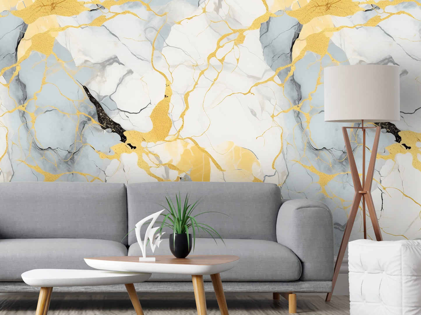 Removable Wallpaper, Yellow and Blue Marble - Peel & Stick, Reusable, Self Adhesive, 26" Panels, Easy Install, Seamless