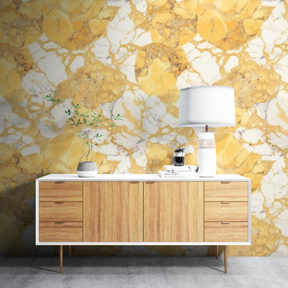 Removable Wallpaper, Yellow Marble Design - Peel & Stick, Reusable, Self Adhesive, 26" Panels, Easy Install, Seamless