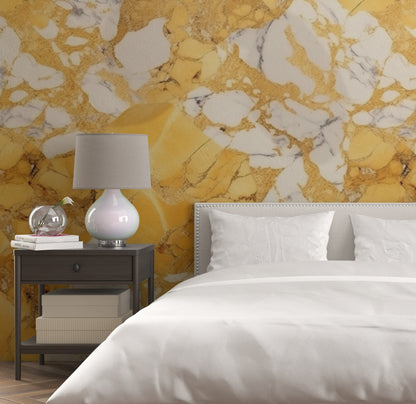 Removable Wallpaper, Yellow Marble Design - Peel & Stick, Reusable, Self Adhesive, 26" Panels, Easy Install, Seamless