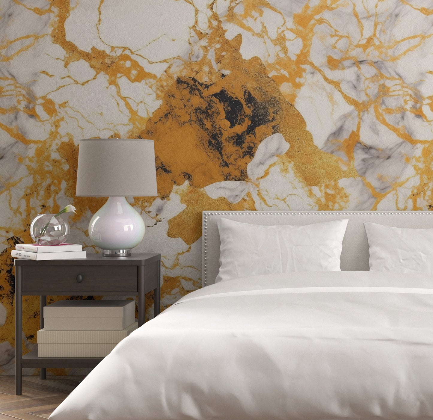 Removable Wallpaper, Yellow and Orange Marble - Peel & Stick, Reusable, Self Adhesive, 26" Panels, Easy Install, Seamless