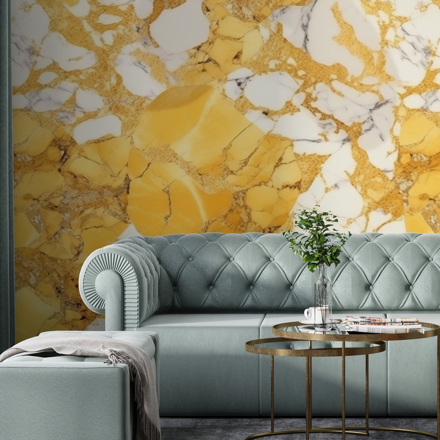 Removable Wallpaper, Yellow Marble Design - Peel & Stick, Reusable, Self Adhesive, 26" Panels, Easy Install, Seamless