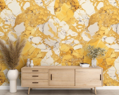 Removable Wallpaper, Yellow Marble Design - Peel & Stick, Reusable, Self Adhesive, 26" Panels, Easy Install, Seamless