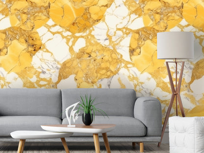 Removable Wallpaper, Yellow Marble Design - Peel & Stick, Reusable, Self Adhesive, 26" Panels, Easy Install, Seamless