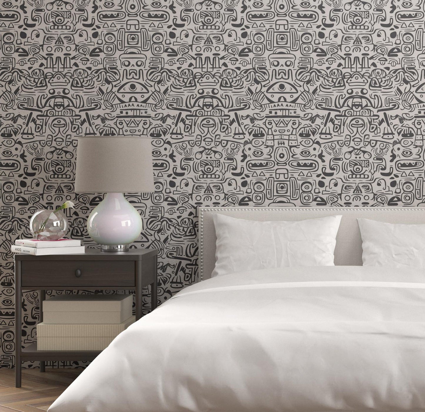 Removable Wallpaper, Black and White Doodle Design - Peel & Stick, Reusable, Self Adhesive, 26 Inch Fixed Panels Easy Install, Seamless