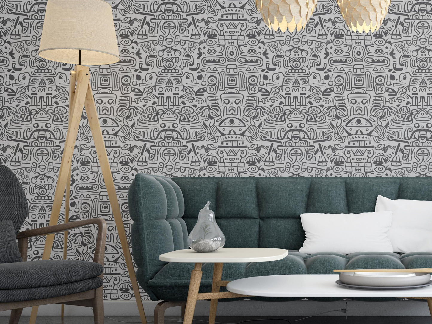 Removable Wallpaper, Black and White Doodle Design - Peel & Stick, Reusable, Self Adhesive, 26 Inch Fixed Panels Easy Install, Seamless