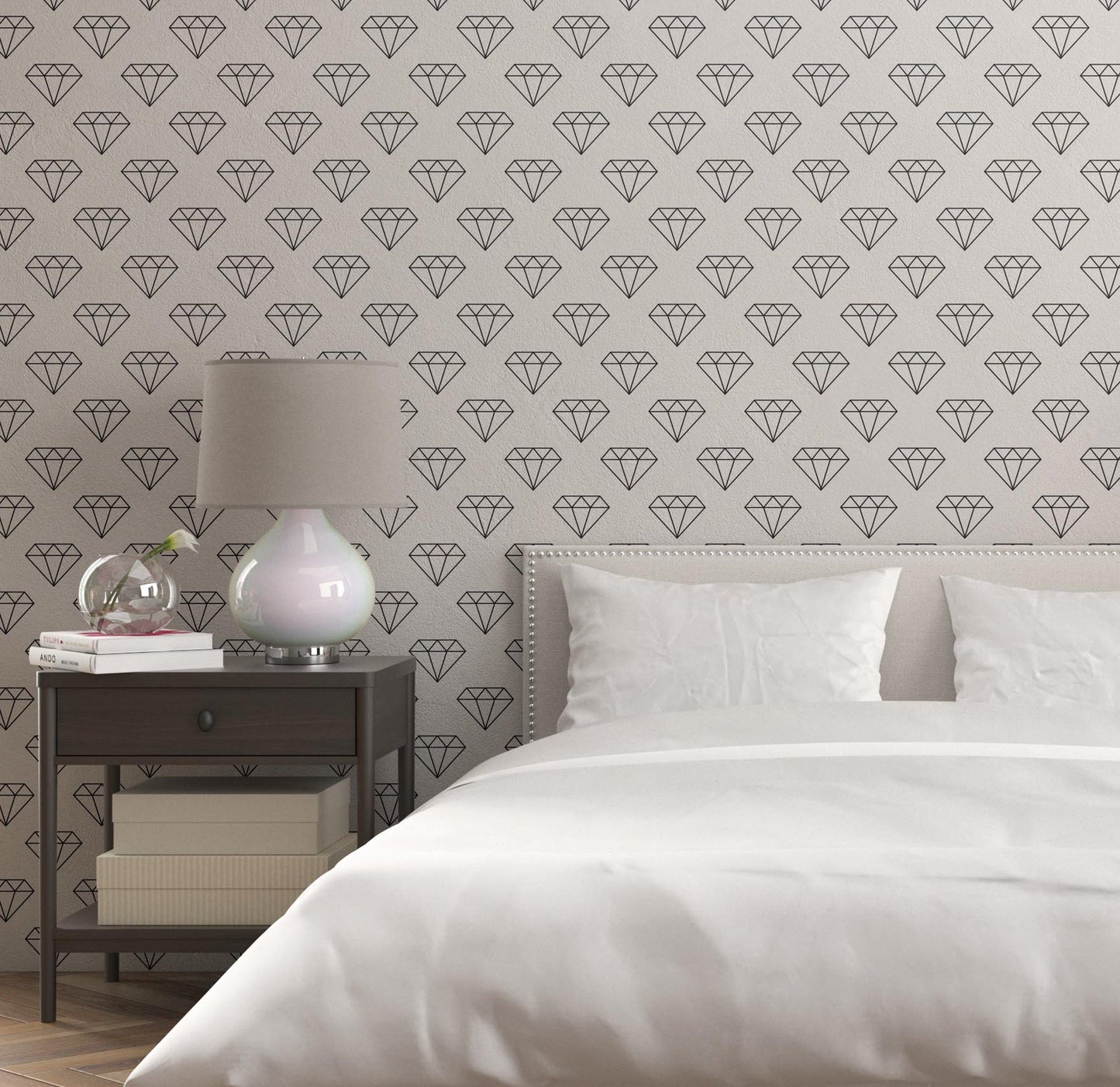 Removable Wallpaper, Black and White Diamonds - Peel & Stick, Reusable, Self Adhesive, 26 Inch Fixed Panels, Easy Install, Seamless