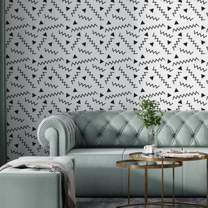 Removable Wallpaper, Black and White Abstract Shapes - Peel & Stick, Reusable, Self Adhesive, 26 Inch Fixed Panels Easy Install, Seamless