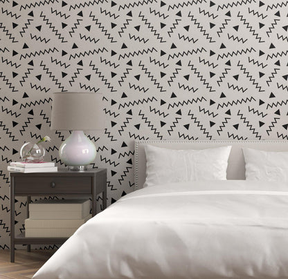 Removable Wallpaper, Black and White Abstract Shapes - Peel & Stick, Reusable, Self Adhesive, 26 Inch Fixed Panels Easy Install, Seamless