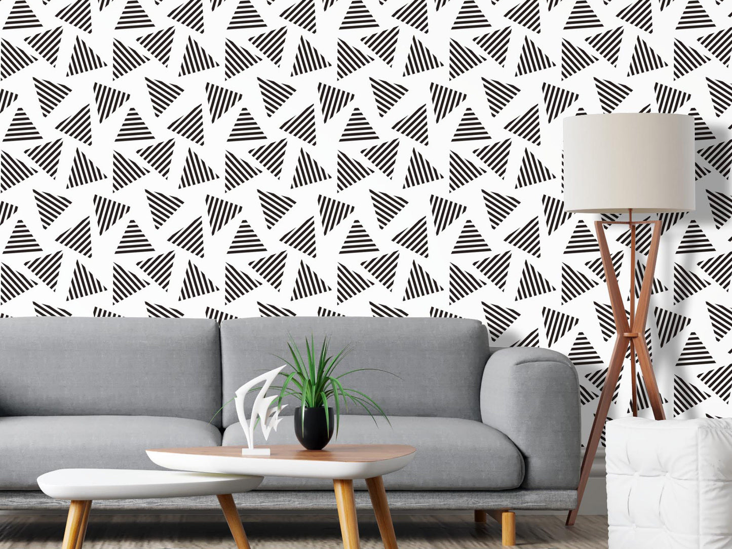 Removable Wallpaper, Black and White Triangles - Peel & Stick, Reusable, Self Adhesive, 26 Inch Fixed Panels Easy Install, Seamless