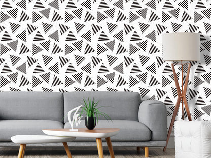 Removable Wallpaper, Black and White Triangles - Peel & Stick, Reusable, Self Adhesive, 26 Inch Fixed Panels Easy Install, Seamless