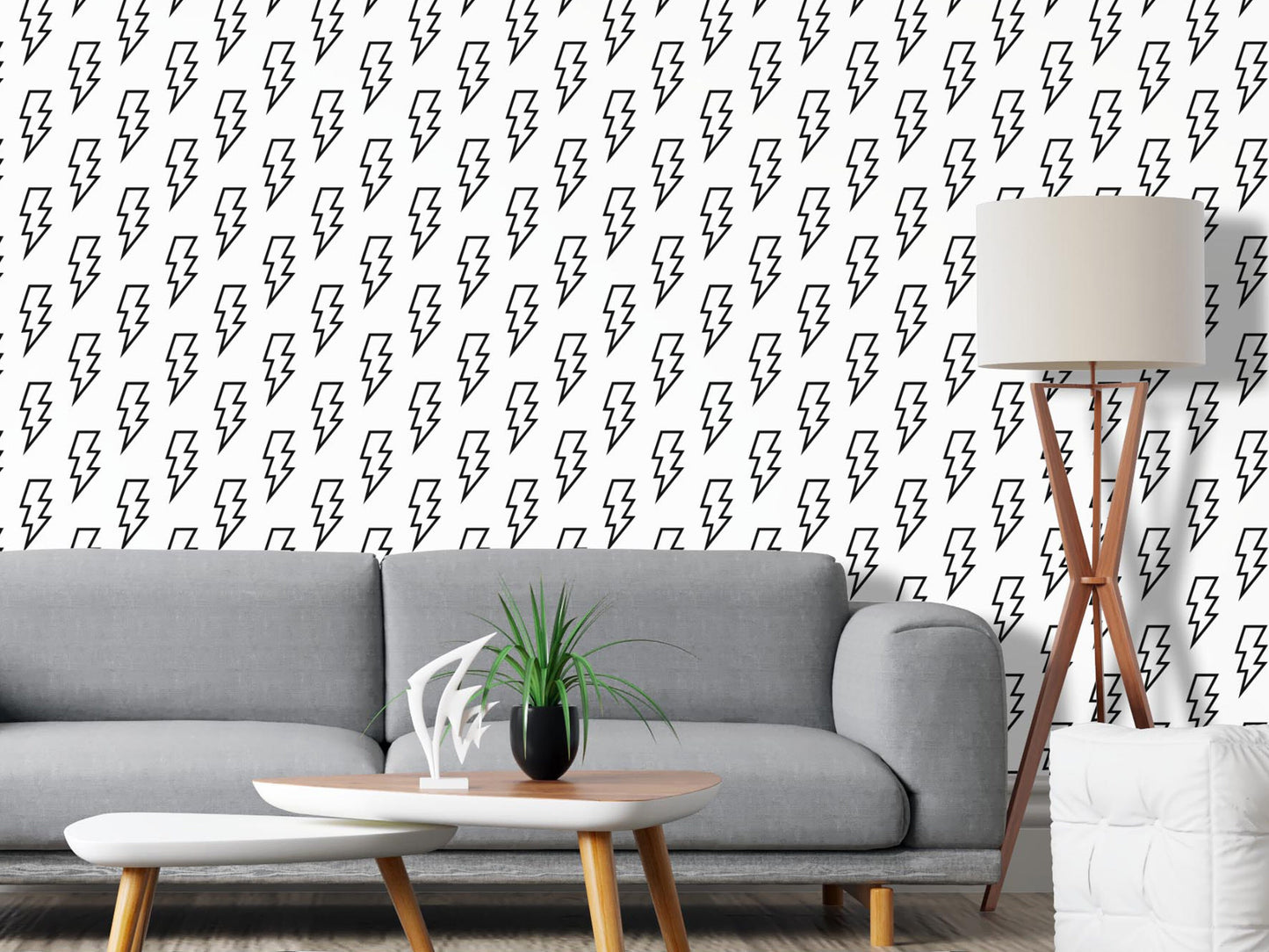 Removable Wallpaper, Black and White Bolt Pattern - Peel & Stick, Reusable, Self Adhesive, 26 Inch Fixed Panels Easy Install, Seamless