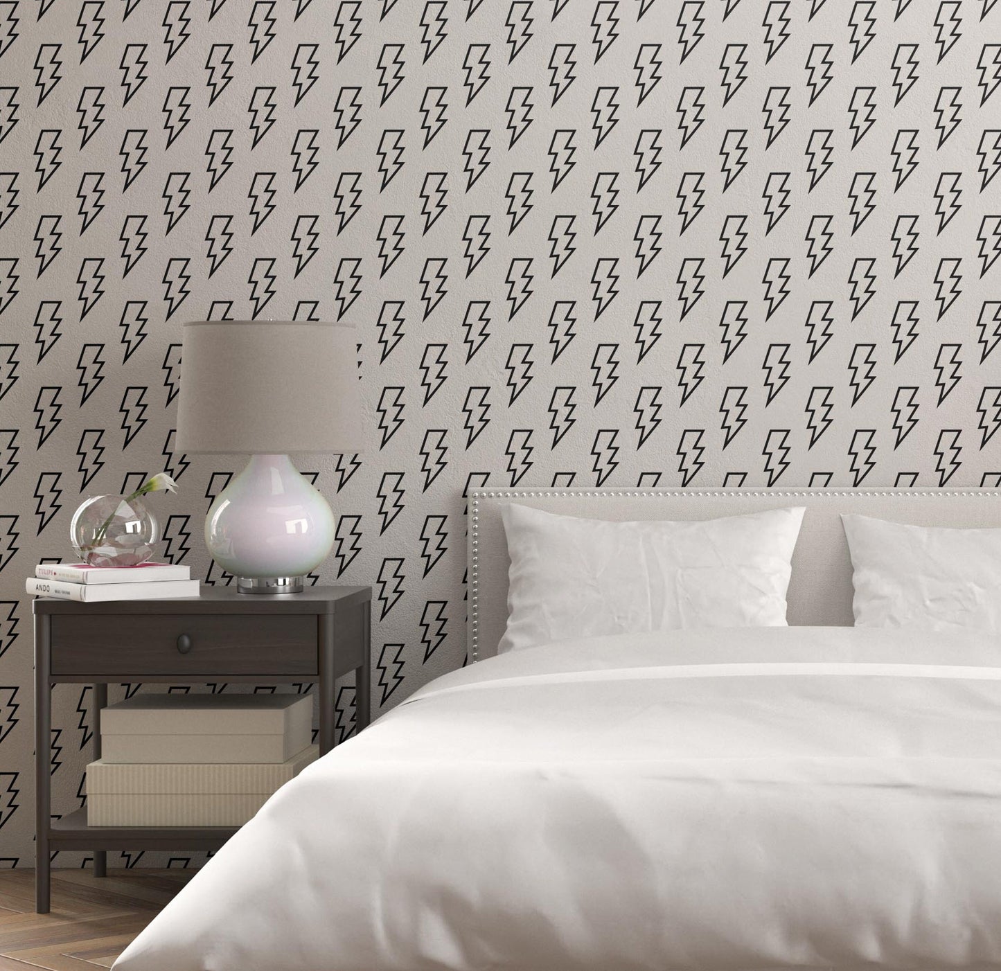 Removable Wallpaper, Black and White Bolt Pattern - Peel & Stick, Reusable, Self Adhesive, 26 Inch Fixed Panels Easy Install, Seamless