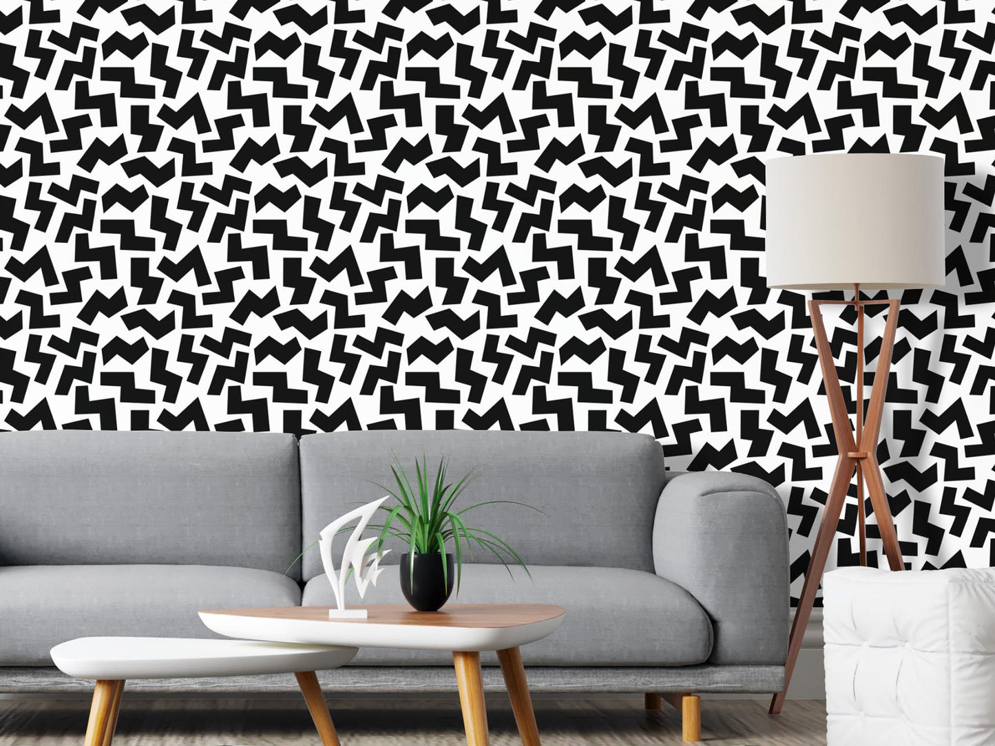 Removable Wallpaper, Black and White Geo Pattern - Peel & Stick, Reusable, Self Adhesive, 26 Inch Fixed Panels Easy Install, Seamless