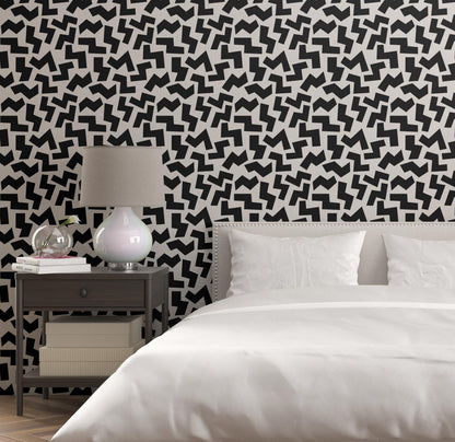 Removable Wallpaper, Black and White Geo Pattern - Peel & Stick, Reusable, Self Adhesive, 26 Inch Fixed Panels Easy Install, Seamless