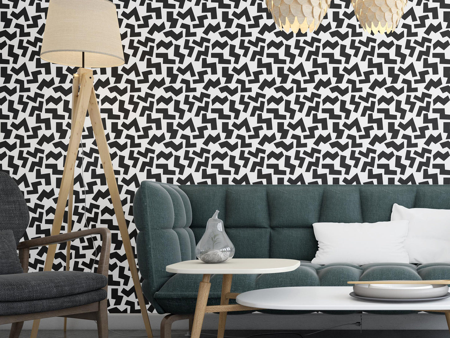 Removable Wallpaper, Black and White Geo Pattern - Peel & Stick, Reusable, Self Adhesive, 26 Inch Fixed Panels Easy Install, Seamless