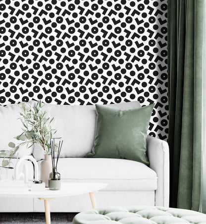 Removable Wallpaper, Black and White Shapes Design - Peel & Stick, Reusable, Self Adhesive, 26 Inch Fixed Panels Easy Install, Seamless