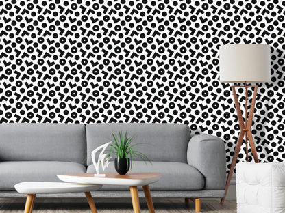 Removable Wallpaper, Black and White Shapes Design - Peel & Stick, Reusable, Self Adhesive, 26 Inch Fixed Panels Easy Install, Seamless