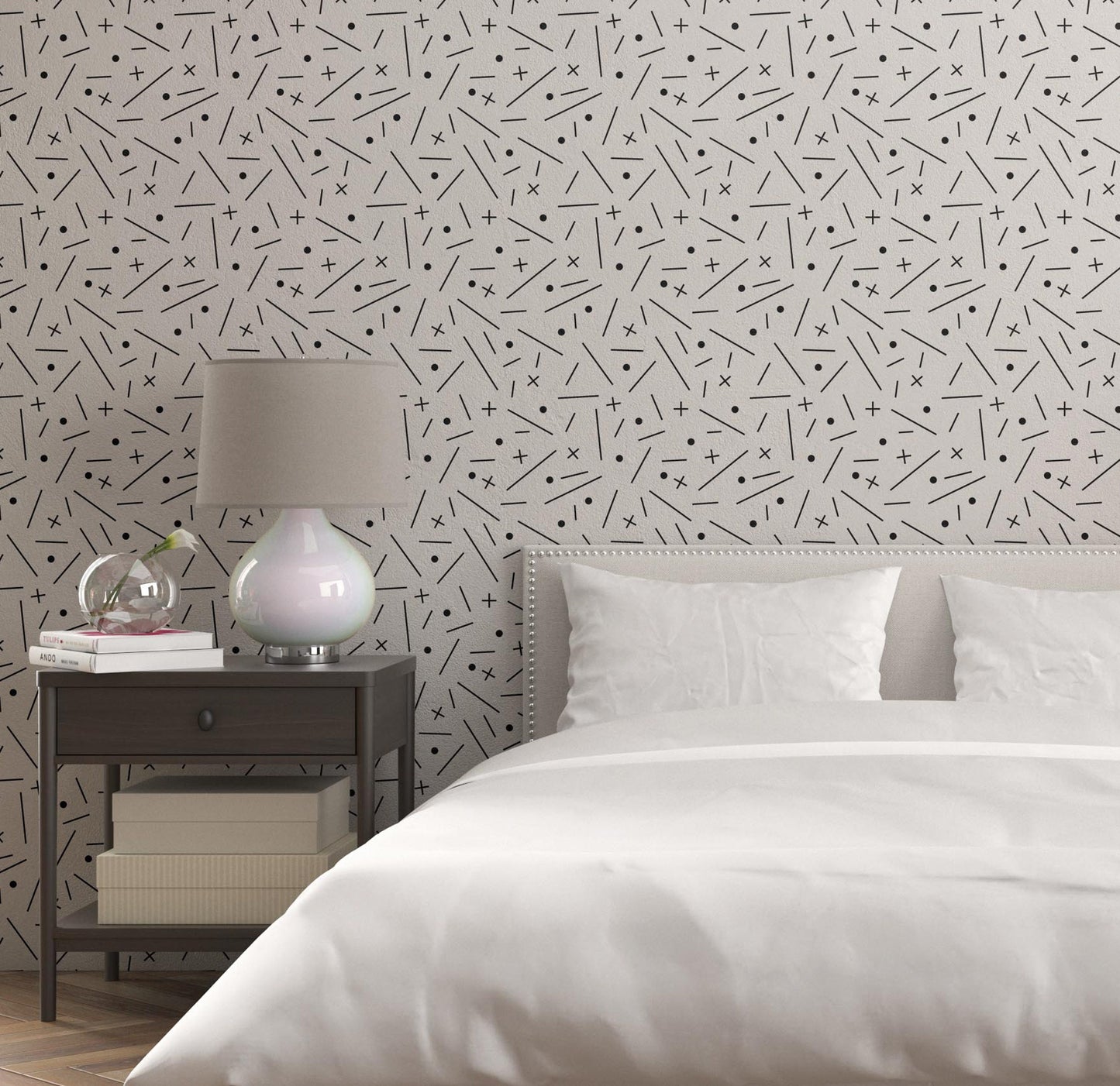 Removable Wallpaper, Black and White Shaped - Peel & Stick, Reusable, Self Adhesive, 26 Inch Fixed Panels Easy Install, Seamless