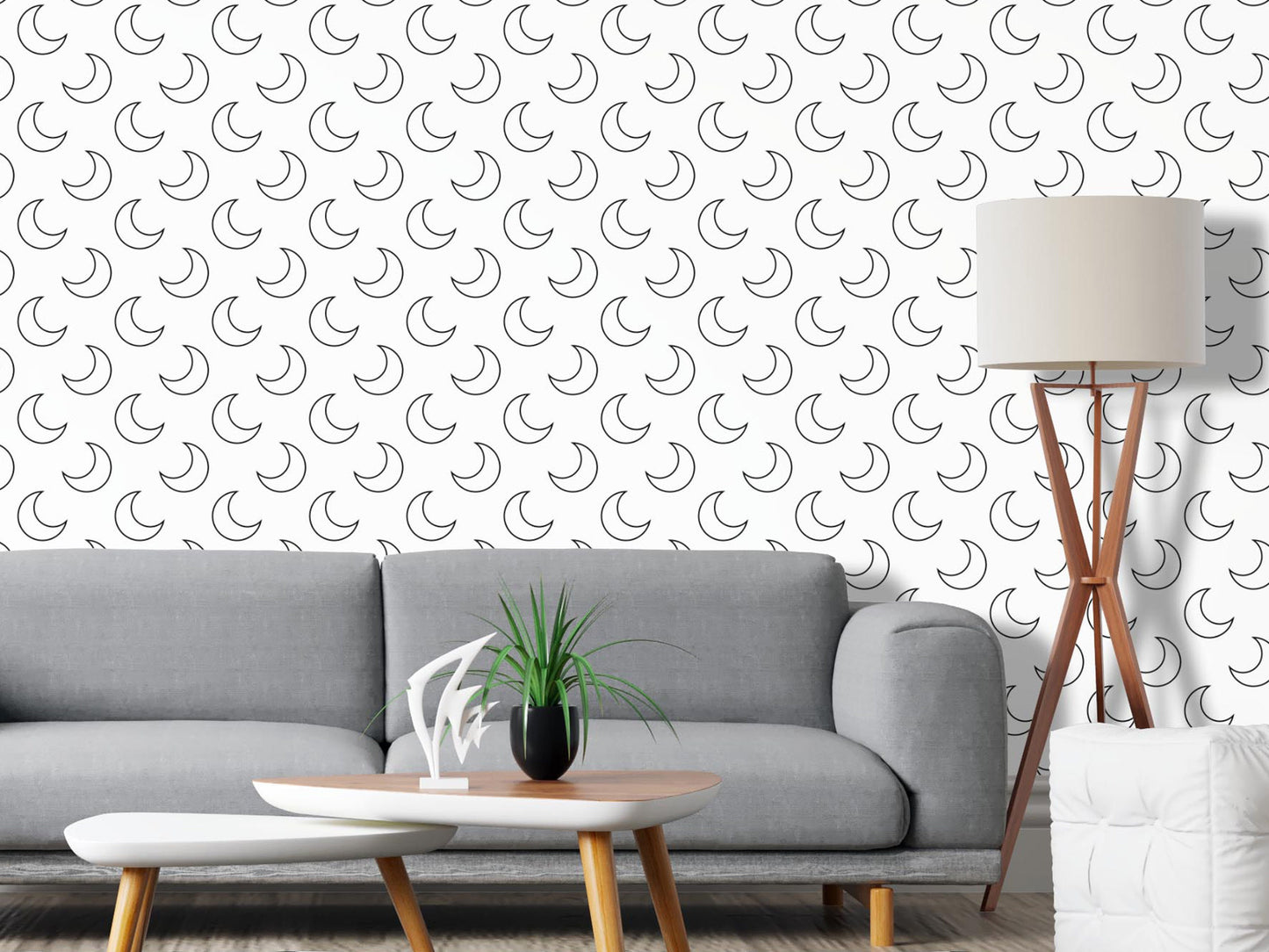 Removable Wallpaper, Black and White Moon Pattern - Peel & Stick, Reusable, Self Adhesive, 26 Inch Fixed Panels Easy Install, Seamless