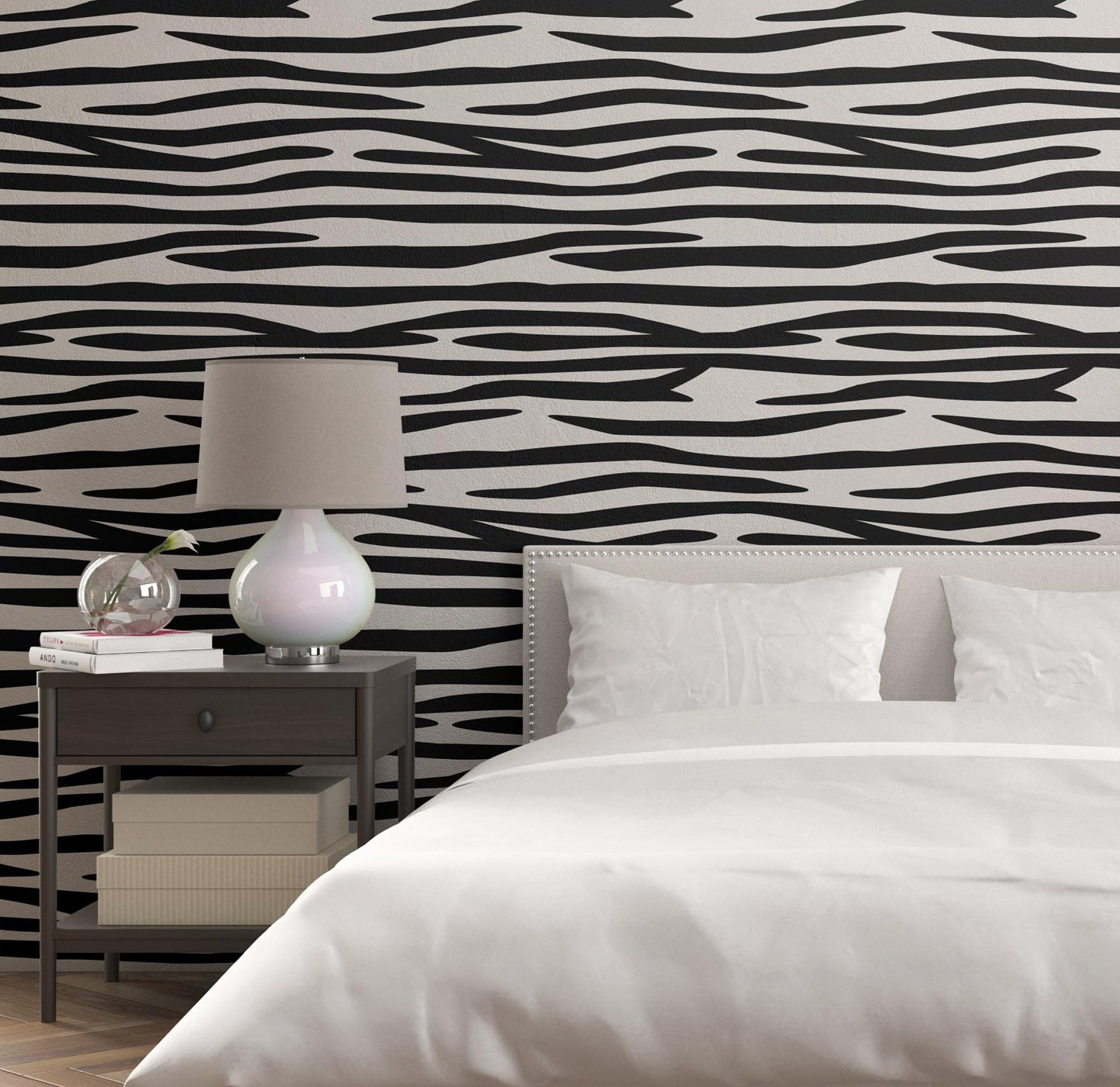 Removable Wallpaper, Black and White Zebra Stripe - Peel & Stick, Reusable, Self Adhesive, 26 Inch Fixed Panels Easy Install, Seamless