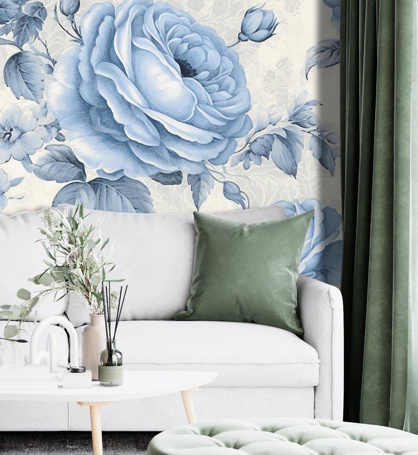 Light Blue Rose Floral Removable Wallpaper- Peel & Stick, Reusable, Self Adhesive, 26 Inch Fixed Panels, Easy Install, Seamless