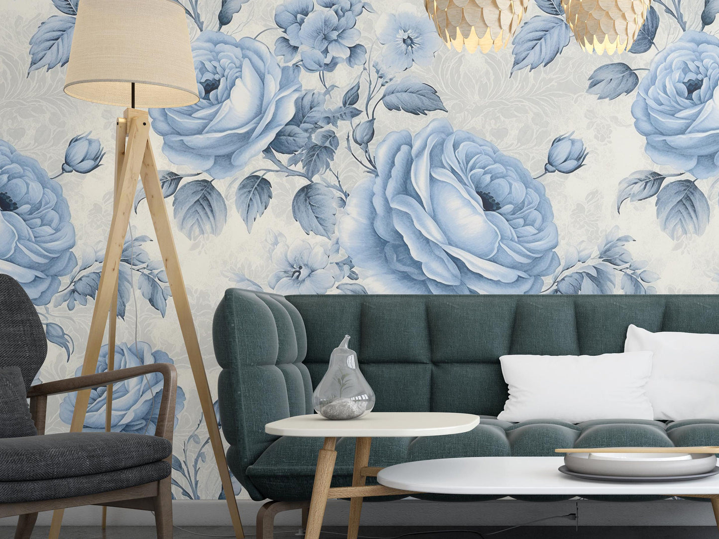 Light Blue Rose Floral Removable Wallpaper- Peel & Stick, Reusable, Self Adhesive, 26 Inch Fixed Panels, Easy Install, Seamless