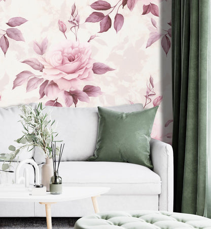 Removable Wallpaper, Pink Rose - Peel & Stick, Reusable, Self Adhesive, 26 Inch Fixed Panels, Easy Install, Seamless