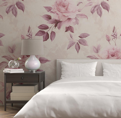 Removable Wallpaper, Pink Rose - Peel & Stick, Reusable, Self Adhesive, 26 Inch Fixed Panels, Easy Install, Seamless