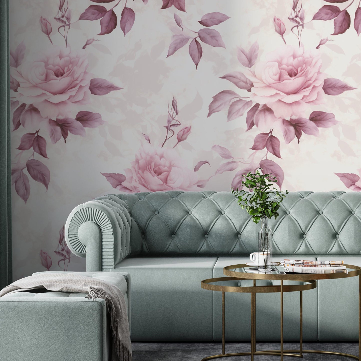 Removable Wallpaper, Pink Rose - Peel & Stick, Reusable, Self Adhesive, 26 Inch Fixed Panels, Easy Install, Seamless