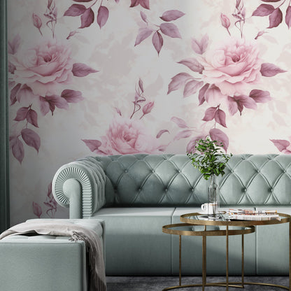 Removable Wallpaper, Pink Rose - Peel & Stick, Reusable, Self Adhesive, 26 Inch Fixed Panels, Easy Install, Seamless