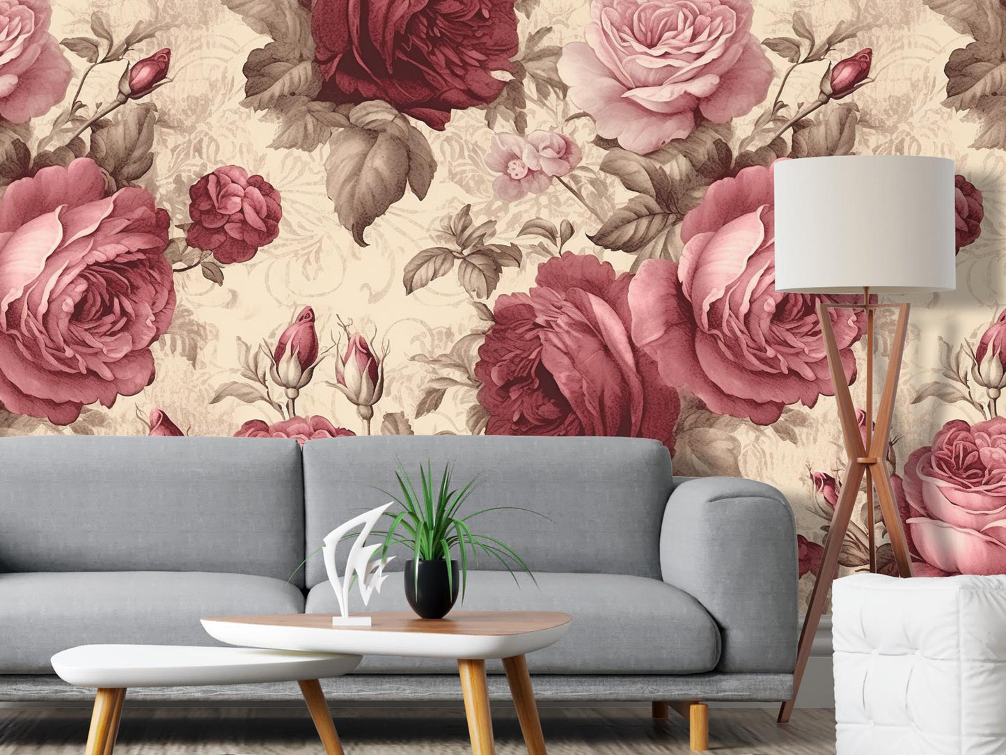 Red Rose Removable Wallpaper, Vintage Floral Wallpaper - Peel & Stick, Reusable, Self Adhesive, 26 Inch Fixed Panels, Easy Install