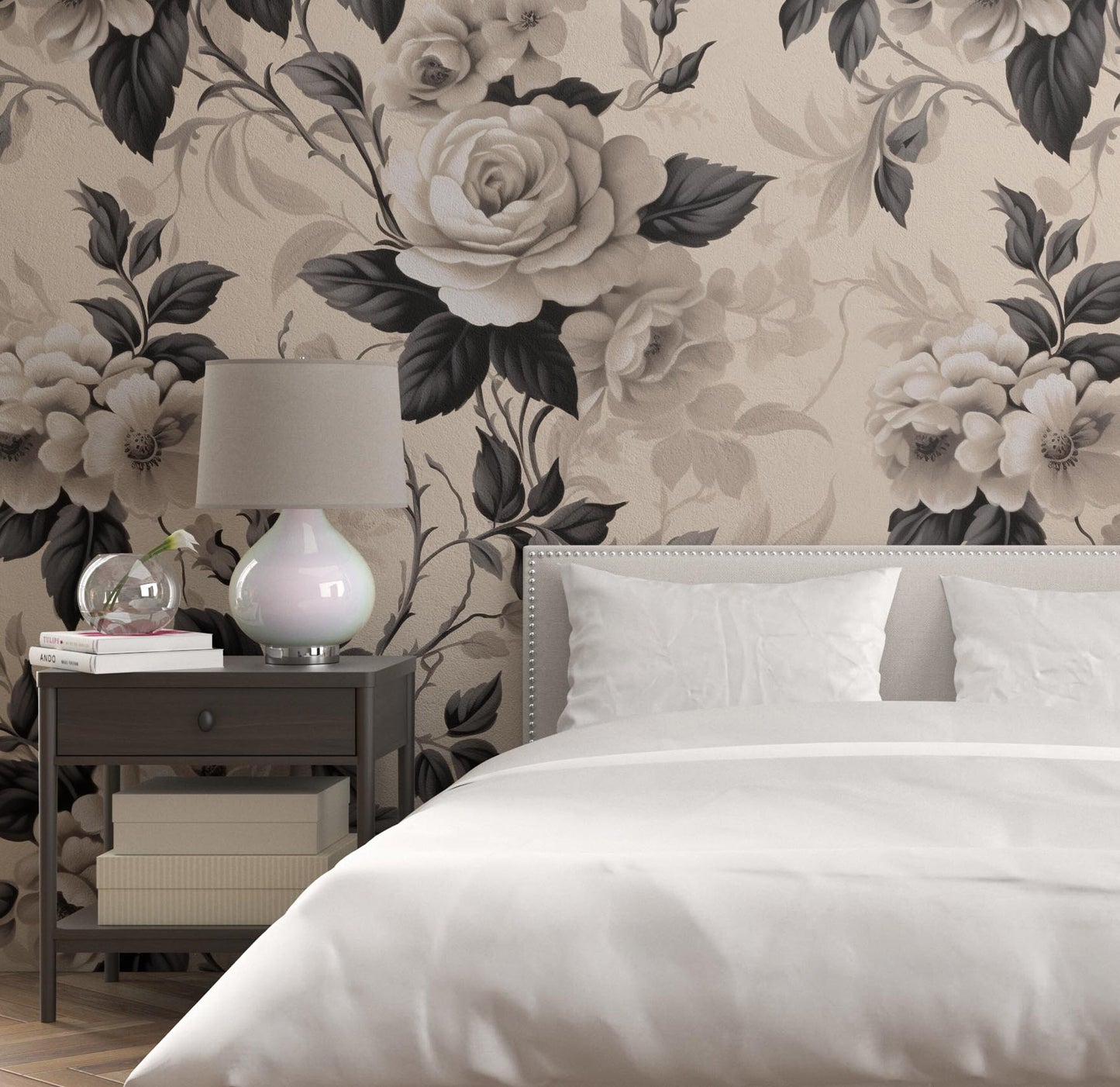 Removable Wallpaper, Dark Rose Floral Wallpaper - Custom Printed, Peel & Stick, Reusable, Self Adhesive, 26 Inch Fixed Panels, Easy Install