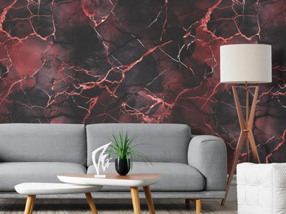 Removable Wallpaper, Black and Red Marble - Peel & Stick, Reusable, Self Adhesive, 26 Inch Fixed Panels, Easy Install, Seamless