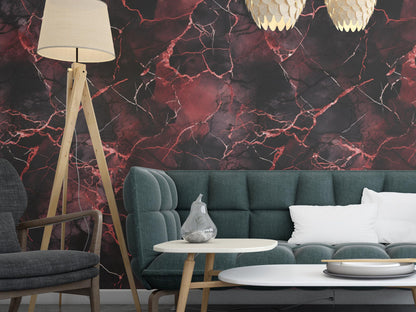 Removable Wallpaper, Black and Red Marble - Peel & Stick, Reusable, Self Adhesive, 26 Inch Fixed Panels, Easy Install, Seamless