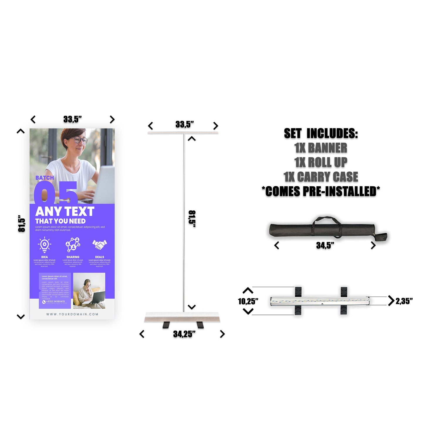 Retractable Banner Stand - P.O.P. Roll Up Banner Display - 81.5" X 33.5" - Banner Sign - Send Message For Custom Order