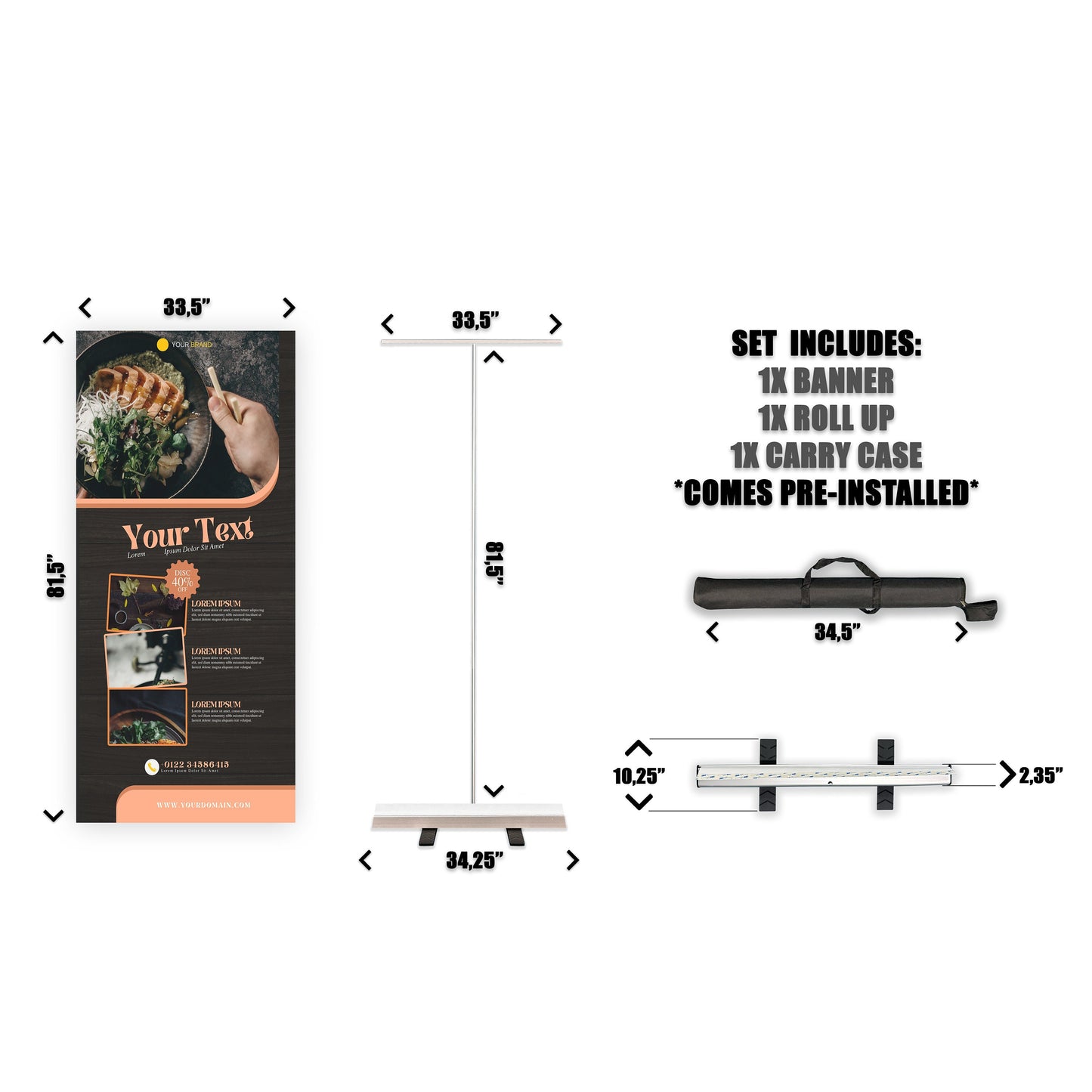 Retractable Banner Stand - P.O.P. Roll Up Banner Display - 81.5" X 33.5" - Banner Sign - Send Message For Custom Order