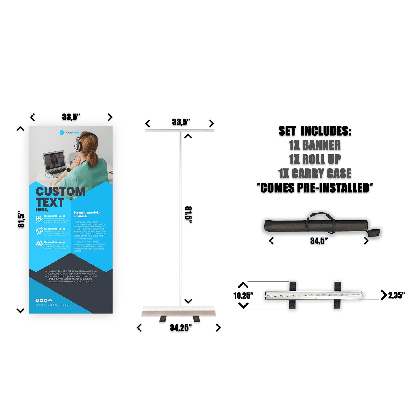 Retractable Banner Stand - P.O.P. Roll Up Banner Display - 81.5" X 33.5" - Banner Sign - Send Message For Custom Order