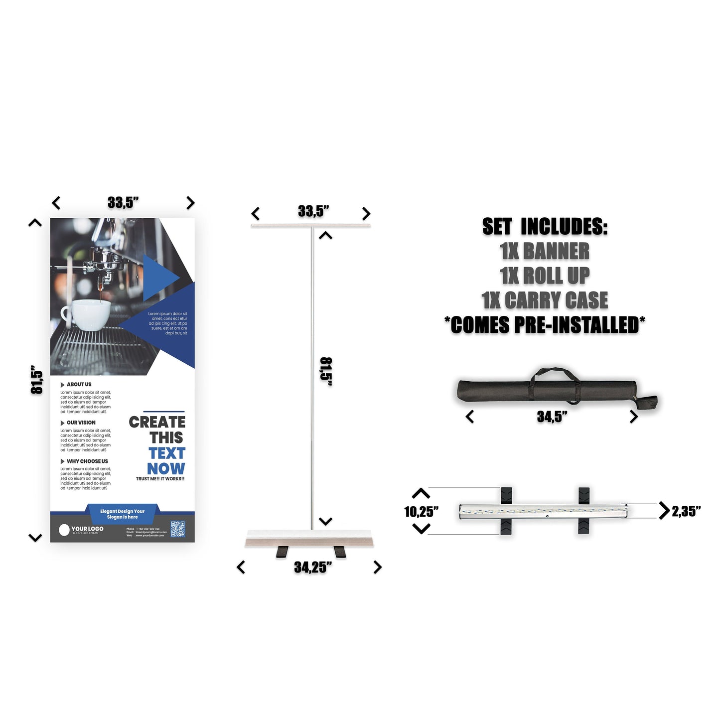 Retractable Banner Stand - P.O.P. Roll Up Banner Display - 81.5" X 33.5" - Banner Sign - Send Message For Custom Order