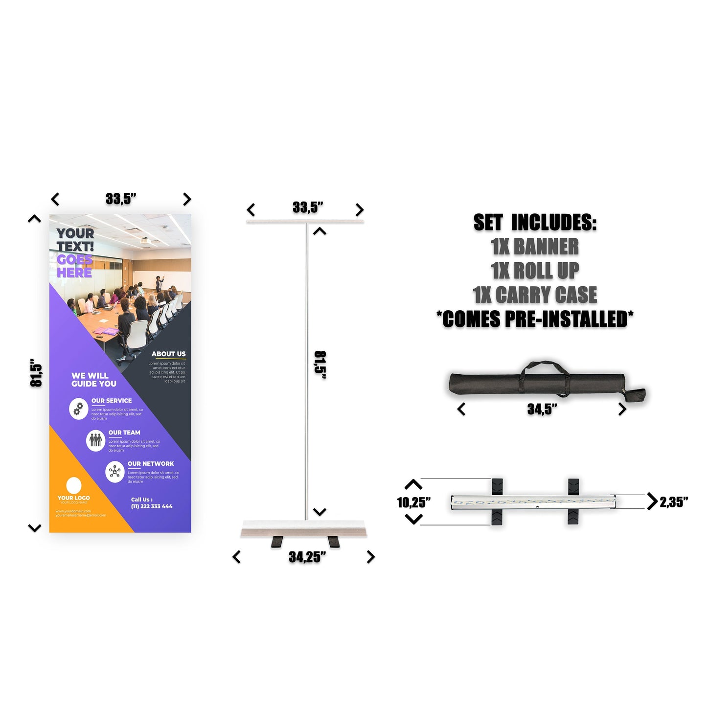 Retractable Banner Stand - P.O.P. Roll Up Banner Display - 81.5" X 33.5" - Banner Sign - Send Message For Custom Order