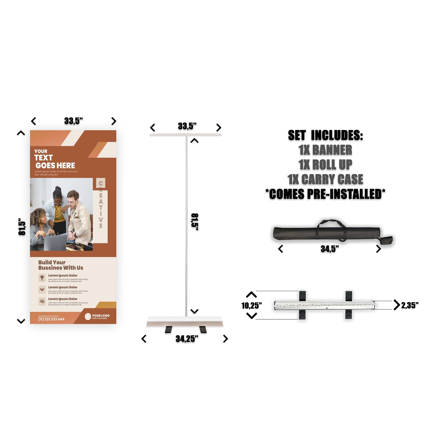 Retractable Banner Stand - P.O.P. Roll Up Banner Display - 81.5" X 33.5" - Banner Sign - Send Message For Custom Order