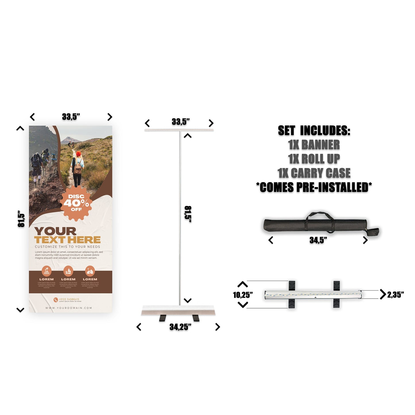 Retractable Banner Stand - P.O.P. Roll Up Banner Display - 81.5" X 33.5" - Banner Sign - Send Message For Custom Order