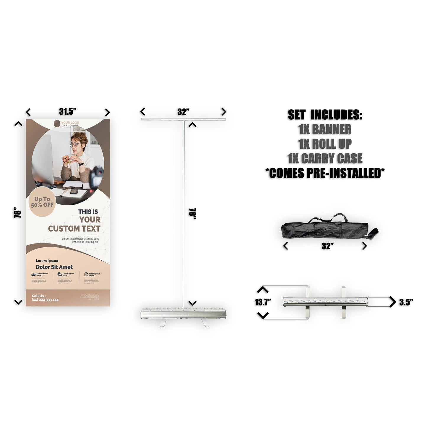 Retractable Banner Stand - P.O.P. Roll Up Banner Display - 78" X 31.5" - Banner Sign - Send Message To Customize