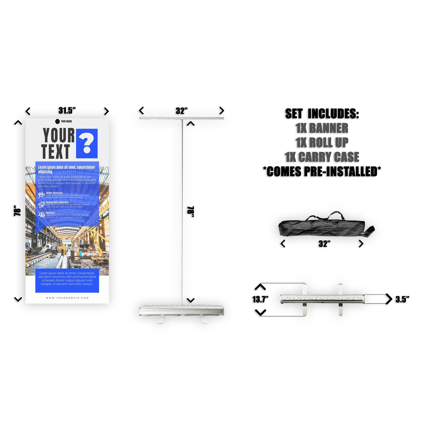 Retractable Banner Stand - P.O.P. Roll Up Banner Display - 78" X 31.5" - Banner Sign - Send Message To Customize