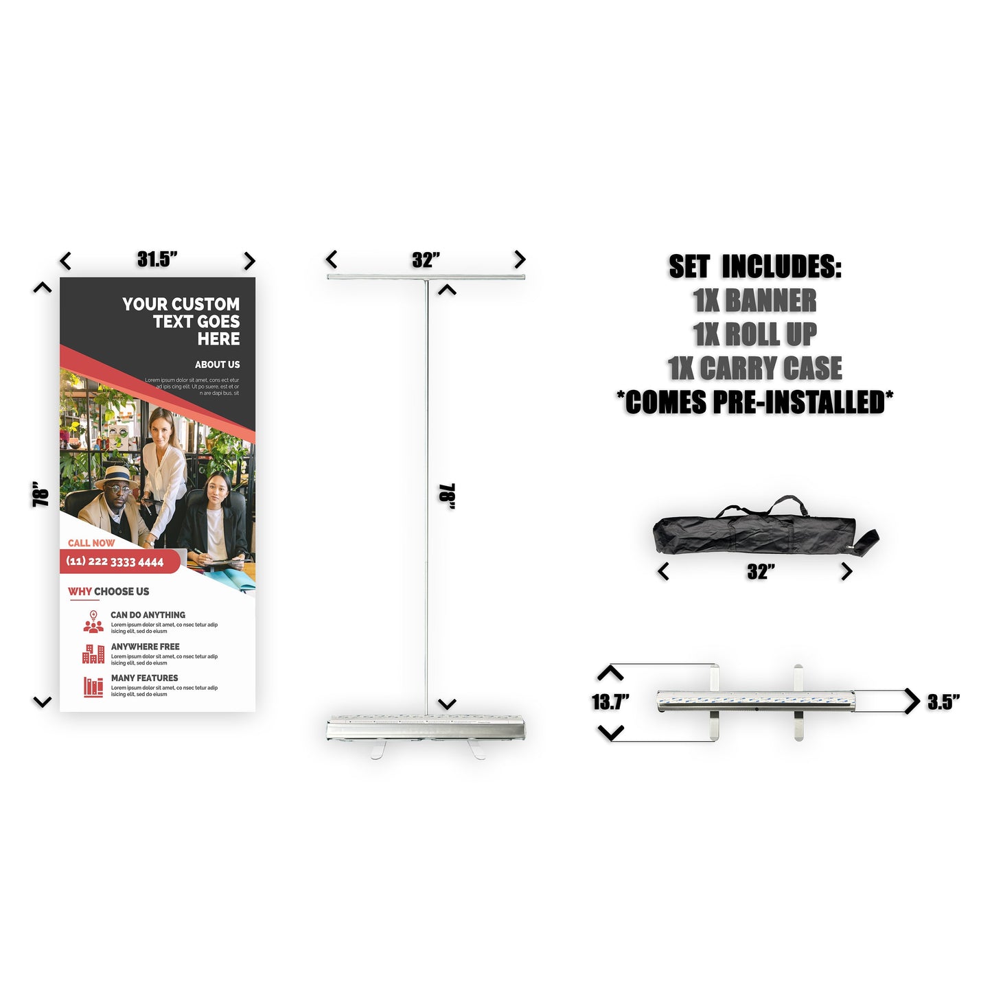 Retractable Banner Stand - P.O.P. Roll Up Banner Display - 78" X 31.5" - Banner Sign - Send Message To Customize