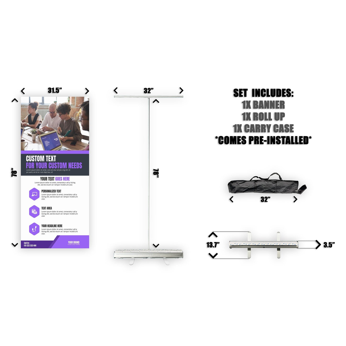 Retractable Banner Stand - P.O.P. Roll Up Banner Display - 78" X 31.5" - Banner Sign - Send Message To Customize