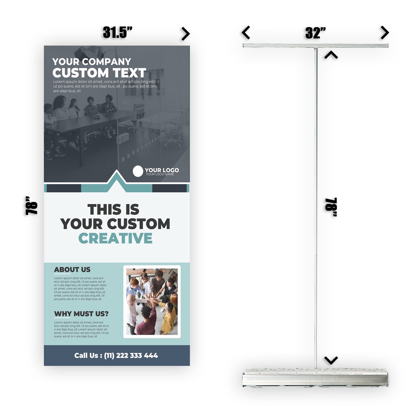 Retractable Banner Stand - P.O.P. Roll Up Banner Display - 78" X 31.5" - Banner Sign - Send Message To Customize