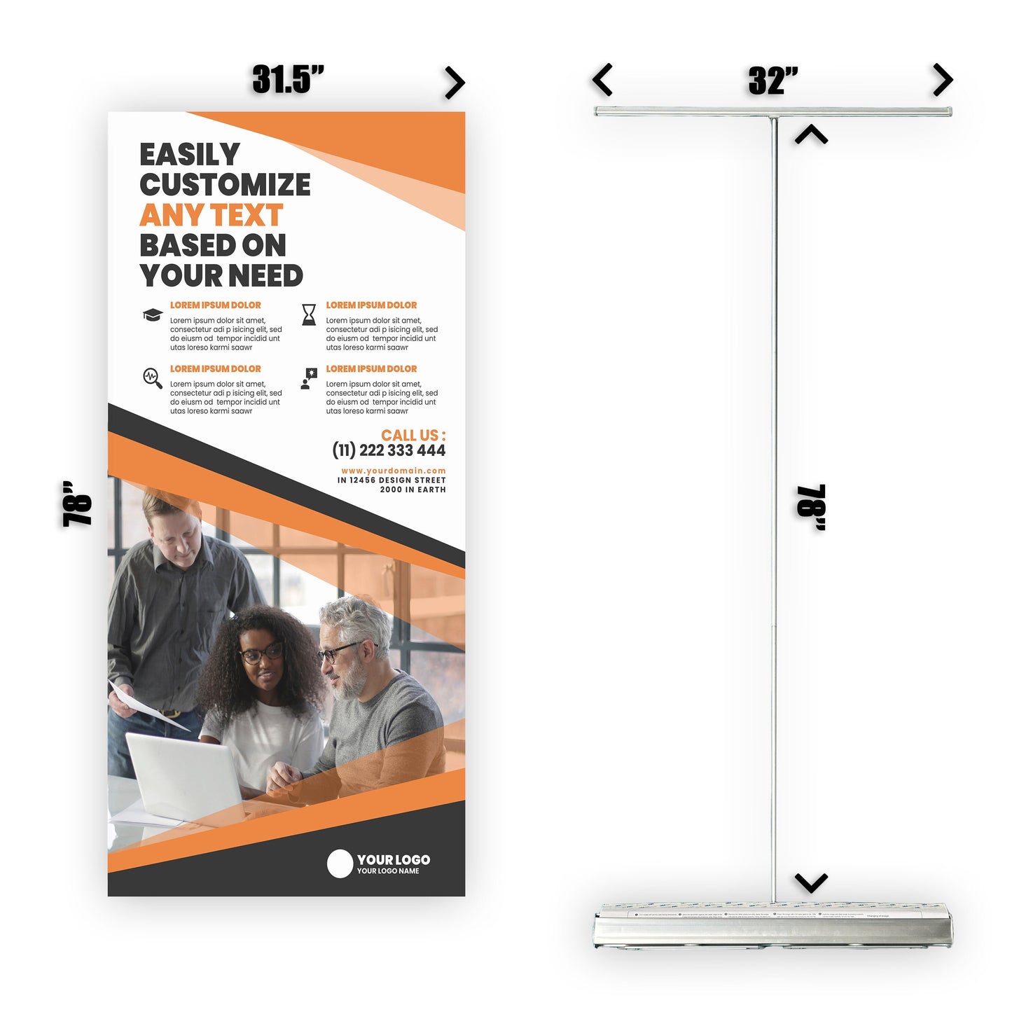 Retractable Banner Stand - P.O.P. Roll Up Banner Display - 78" X 31.5" - Banner Sign - Send Message To Customize