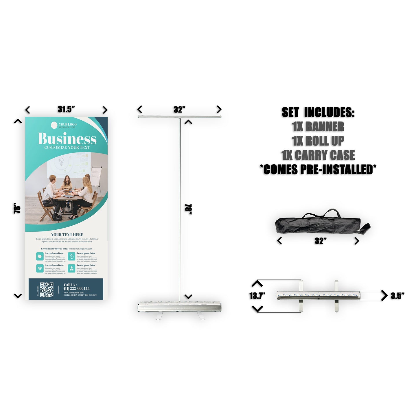 Retractable Banner Stand - P.O.P. Roll Up Banner Display - 78" X 31.5" - Banner Sign - Send Message To Customize